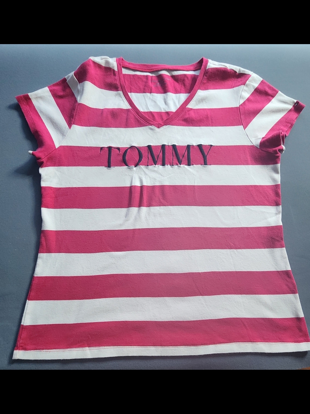 Tommy Hilfiger Pink White Striped Tee XXL Logo Shirt